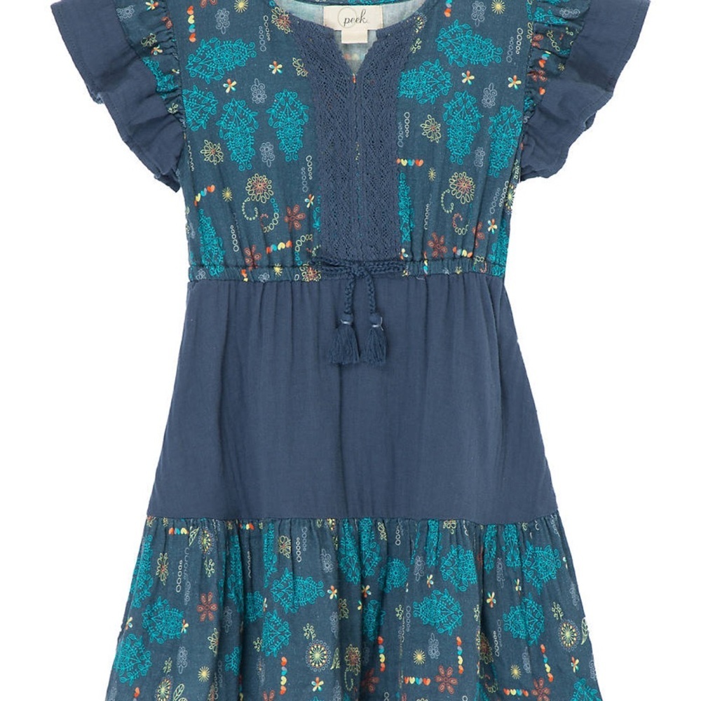 Peek Baby Short Flutter Sleeve Gauze Dress with Lace